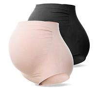 SUNNYBUY Women's Maternity High Waist Underwear Pregnancy Seamless Soft Hipster Panties Over Bump (1Black 1Skin-2pk XL)
