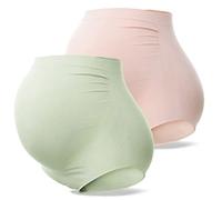 SUNNYBUY Women's Maternity High Waist Underwear Pregnancy Seamless Soft Hipster Panties Over Bump, 1green 1skin-2pack, XXL