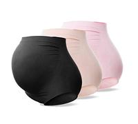 SUNNYBUY Women's Maternity High Waist Underwear Pregnancy Seamless Soft Hipster Panties Over Bump (BlackSkinPink 3-L)