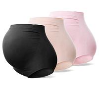 SUNNYBUY Women's Maternity High Waist Underwear Pregnancy Seamless Soft Hipster Panties Over Bump (BlackSkinPink 3-L)