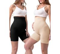 SUNNYBUY Women's Maternity Shapewear for Dresses, Seamless Mid-Thigh Pregnancy Underwear Over Belly Support, 2pk-black+skin, Large