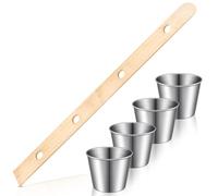 Sunnychicc 1 Set Shot Board Stainless Steel Shot Glass Set Person Drinking Ski Retro Vintage Rustic Wood Drinking Board for Party Barware Vessel for Wedding Celebration Bar (Beige)