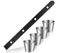 Sunnychicc 1 Set Shot Board Stainless Steel Shot Glass Set Person Drinking Ski Retro Vintage Rustic Wood Drinking Board for Party Barware Vessel for Wedding Celebration Bar (Black)
