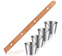 Sunnychicc 1 Set Shot Board Stainless Steel Shot Glass Set Person Drinking Ski Retro Vintage Rustic Wood Drinking Board for Party Barware Vessel for Wedding Celebration Bar (Wood)