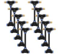 Sunnychicc 10 Pcs 2 Way Brass Misting Nozzles Tee with Built in Hose 360° Rotation Adjustable Water Mister Nozzles Thread Sprayer 0.043" Misting Parts and Accessory for Patio Outdoor Cooling (4 Inch)