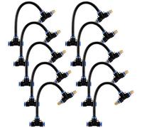 Sunnychicc 10 Pcs 2 Way Brass Misting Nozzles Tee with Built in Hose 360° Rotation Adjustable Water Mister Nozzles Thread Sprayer 0.043" Misting Parts and Accessory for Patio Outdoor Cooling(8 Inch)
