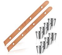 Sunnychicc 2 Sets Shot Board Stainless Steel Shot Glass Set Person Drinking Ski Retro Vintage Rustic Wood Drinking Board for Party Barware Vessel for Wedding Celebration Bar (Brown)