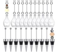 Sunnychicc 20 Pcs Beadable Wine Stoppers Bulk Beadable Beer Opener Set 10 Decorative Beaded Wine Bottle Stopper 10 Alloy Reusable Bottle Opener for Baby Shower Bar Party Wedding DIY Favor Gifts