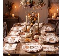 Sunnychicc 24 Sets /72 Pcs Halloween Tableware Supplies Kit a Boo Boho Party Supplie 9" 7" Flower Ghost Paper Plates Bulk Disposable and Napkins for 24 Guest Vintage Halloween Decoration