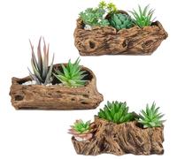 Sunnychicc 3 Pcs Driftwood Stump Log Concrete Planter Driftwood Planter Succulent Pot Plant Pot for Succulents for Outdoor Indoor Home Patio Garden Decoration (Retro)