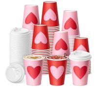 Sunnychicc 30 Set Valentine's Day Disposable Coffee Cups with Lids 12oz Red Pink Hearts Patterns Paper Cups Beverage Drinking Cup for Anniversary Wedding Bridal Shower Party Supplies 2 Style