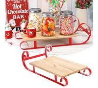 Sunnychicc Christmas Sleigh Hot Chocolate Bar Decor Red Christmas Hot Cocoa Wood Tray Holder Box Decorative Farmhouse Coffee Station Organizer for Xmas Home Office Kitchen Winter Gift Holiday Party