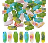 SUNNYCLUE 1 B0X 40Pcs Barrel Glass Beads Faceted Oval Crystal Beads Lake Blue Rose Red Yellow Large Long Smooth Loose Spacer Beads for Necklace Keychain Sweater Chain jewellery Making Supplies Beginne