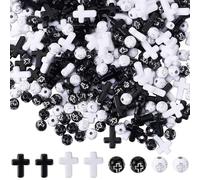 SUNNYCLUE 1 Bag 400pcs Round Cross Beads Black And White Cross Beads Easter Rosary Small Acrylic Plastic Crucifix Crosses Spacer Bead Bulk For Jewellery Making Bracelet Necklace Earring DIY Supplies