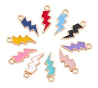 SUNNYCLUE 1 Box 10 Colors 60Pcs Lightning Bolt Charms Flash Charm Bulk Small Cute Black Enamel Metal Weather Thunder Shape Pendant for Jewellery Making Diy Necklace Bracelet Earrings Bag Crafts