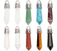 SUNNYCLUE 1 Box 10 Colors Bullet Shape Gemstone Pendants Hexagonal Crystal Quartz Healing Pointed Chakra Natural Stone Charms Pendants for Jewelry DIY Necklace Bracelet Keychain Making Gifts