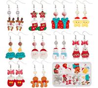 SUNNYCLUE 1 Box 10 Pairs Christmas Earring Kits Gingerbread Man Sock Charms Snowman Santa Claus Reindeer Charm Winter Xmas Resin Charms for Jewellery Making Kits Adults DIY Dangle Earrings Supplies