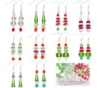 SUNNYCLUE 1 Box 10 Pairs Christmas Earring Kits Red Green White Beads Xmas Tree Beads Snowflake Star Bead Christmas Glass Beads for Jewellery Making Kits Women Adults DIY Dangle Earrings Supplies