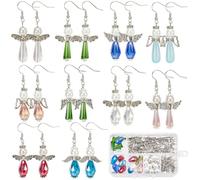 SUNNYCLUE 1 Box 10 Pairs Christmas Earring Kits Wings Beads Wing Charm Bulk Angel Wing Charms Teardrop Glass Bead Rhinestone Spacer Beads for Jewellery Making Kits DIY Dangle Earrings Gift Supplies