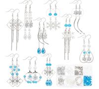 SUNNYCLUE 1 Box 10 Pairs Christmas Earrings Kit Snowflake Charms Winter Cubic Zirconia Snow Charm Xmas Charms Blue White Glass Beads for Jewellery Making Kits Adult Women DIY Dangle Earrings Supplies