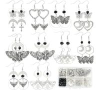 SUNNYCLUE 1 Box 10 Pairs Gothic Dangle Earring Making Kits Butterfly Moth Charms Bulk Halloween Skull Charm Cross Charm Moon Crescent Charms for jewellery Making Kits DIY Dangle Earrings Gift Supplies