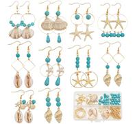 SUNNYCLUE 1 Box 10 Pairs Sea Dangle Earrings Making Kit Starfish Charms Ocean Animal Charm Lucky Turquoise Beads Natural Shell Charms for jewellery Making Kits Beginners Women Adults DIY Supplies