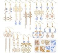SUNNYCLUE 1 Box 10 Pairs Snowflake Christmas Earring Kits Snow Charm Xmas Winter Charms Bowknot Charm Blue White Glass Spcaer Beads for Jewellery Making Kits Adult Women DIY Dangle Earrings Supplies