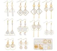 SUNNYCLUE 1 Box 10 Pairs Summer Drop Earring Making Kit Geometric Natural Shell Charm Flat Shells Charms Sea Shell Charms Bulk Hawaii Ocean Charms for jewellery Making Kits DIY Dangle Earrings Supplie