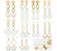 SUNNYCLUE 1 Box 10 Pairs Summer Earring Kit Sea Shell Charms Metal Geometric Linking Ring Hawaii Ocean Theme White Flat Natural Seashell Charms Kits for jewellery Making Kits Diy Earrings Craft Suppli
