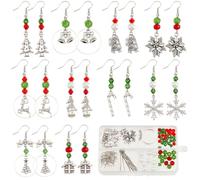 SUNNYCLUE 1 Box 10 Sets Christmas Earring Making Kit Winter Charms Bulk Xmas Tree Snowflake Snowman Charm Fashion Earrings Glass Beads for Jewellery Making Kits Adult Beginner Starter DIY Supplies