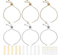 SUNNYCLUE 1 Box 10 Sets Engraving Bracelets Blanks Stainless Steel Adjustable Bracelet Kit Gold Silver Engravable Rectangle Charm Bracelets Simple Set for Jewellery Making Diy Bracelets Supplies Women