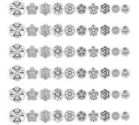 SUNNYCLUE 1 Box 10 Styles 80Pcs Flower Shaped Spacer Beads Silver Flowers Beads Bulk Small Flat Alloy Antique Tibetan Spring Loose Spacer for Jewellery Making Craft Bracelet Earring Necklace Findings