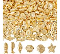 SUNNYCLUE 1 Box 100G Ocean Animal Beads Gold Sea Shell Beads Plastic Shiny Marine Fish Conch Starfish Small Summer Beach Life Loose Spacers for Jewellery Making Crafting DIY Necklace Earring Women