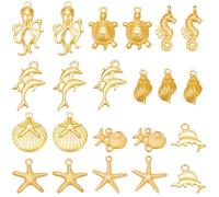 SUNNYCLUE 1 Box 100Pcs 10 Styles Gold Ocean Charms Beach Charm Bulk,Summer Hawaii Marine Sea Horse Turtle Dolphin Fish Seashell Pendants for Jewelry Making DIY Crafts Earrings Bracelet Necklaces