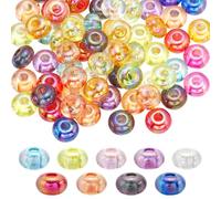 SUNNYCLUE 1 Box 100Pcs 14mm Lentil Beads Acrylic Abacus Beads Bulk Plastic Transparent Colourful Oblate Large Hole Beads for Bracelet jewellery Making Crafts Pens Stakes Decoration Keychain Hairpin