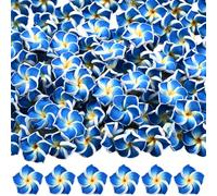 SUNNYCLUE 1 Box 100Pcs 15mm Hawaiian Flower Beads Frangipani Flower Beads Blue Clay Plumeria 3D Summer Life Hawaii Beach Blossom Floral Loose Spacers for Jewellery Making Necklace Bracelet DIY Crafts