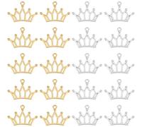 SUNNYCLUE 1 Box 100Pcs 2 Colors Crown Charm Gold and Silver Charms Bulk Metal Alloy Tiara Hollow Simple Queen King Crowns Charm for Jewellery Making Charms DIY Keychain Bracelet Earrings Necklace