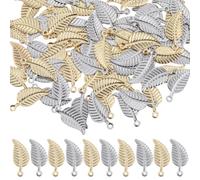 SUNNYCLUE 1 Box 100Pcs 2 Colors Leaves Charms Silver Stainless Steel Leaf Charm Bulk Spring Plant Gold Fall Small Tree Charm for Jewellery Making Charms Supplies DIY Necklace Bracelet Earrings Women