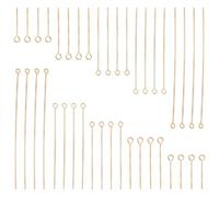 SUNNYCLUE 1 Box 100Pcs 20/30/40/50/70mm jewellery Eye Pins Gold Head Pin Bulk Real 18K Gold Plated Brass Open Eyepins Small Flat Earring Findings Pins for jewellery Making Earring Bracelet Supplies DI
