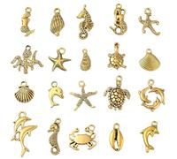 SUNNYCLUE 1 Box 100Pcs 20 Styles Gold Sea Life Charms Alloy Ocean Fish Charms Dolphin Shell Octopus Crab Beach Pendants for Jewelry Making Findings DIY Necklace Earrings Adults Craft Beginner Women
