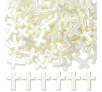 SUNNYCLUE 1 Box 100Pcs 24mm Resin Cross Beads White Cross Beads Bulk Imitation Pearl Easter Crucifix Rosary Smooth Large Loose Spacers for Jewellery Making Supplies Crafting DIY Necklace Adult Women