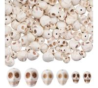SUNNYCLUE 1 Box 100Pcs 3 Sizes Skull Beads Bulk Halloween Skull Beads Synthetic Turquoise White Stone Spooky Head Bone Skeleton Loose Spacers for Crafts Jewellery Making Bracelets Necklaces Supplies