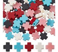 SUNNYCLUE 1 Box 100Pcs 5 Colors Small Stone Cross Beads Coral Beads Red Black Easter Synthetic Crucifix Gemstone Loose Strands Spacers for Jewellery Making Supplies Crafting DIY Necklace Earring Women