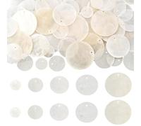 SUNNYCLUE 1 Box 100Pcs 5 Sizes Capiz Shell Charms Flat Shell Charms White Round 15/20/25/30/35mm Natural Seashell Summer Beach Coin Dangle Pendants for Jewellery Making DIY Crafts Earrings Necklaces
