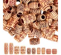 SUNNYCLUE 1 Box 100Pcs 5 Styles Hair Tube Beads Imitation Wood Beads Bulk Plastic Acrylic Small Coral Red Large Hole Bohemian Loose Spacers for Jewellery Making DIY Craft Supplies Bracelet Women