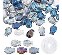 SUNNYCLUE 1 Box 100Pcs Fish Glass Beads Electroplated Glass Fish Beads for jewellery Making Beading Bracelet Kit Summer Ocean Mermaid Bead Elastic Crystal Thread Necklace Supplies Crafting Mixed Color
