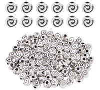 SUNNYCLUE 1 Box 100Pcs Flat Round Spacer Bead Metal Tibetan Beads 8x9mm Antique Silver Small Seed Charms Spiral Patterned Loose Spacers for Bracelet Earring Keychain Necklace Jewellery Making Crafts