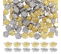 SUNNYCLUE 1 Box 100pcs Flower Stamen Beads Bulk Floral Stamens Beads Metal Alloy Gold Silver Spring Flower Connection Base Charms Bead Caps Cabochons for Jewellery Making Women Adults Birthday Wedding