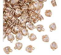 SUNNYCLUE 1 Box 100Pcs Glass Heart Charm Rhinestone Hearts Charms Bulk Gold Alloy Faceted Gemstone Valentine Love Cubic Zirconia Pendants for Jewelry Making Accessories Wedding Bracelets Necklace DIY