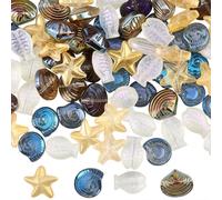 SUNNYCLUE 1 Box 100pcs Glass Sea Beads Kit Ocean Fish Beads Transparent Summer Seashore Starfish Shell Spray Painted Sea Life Loose Spacer for Jewellery Making Beading Bracelets Earrings Supplies
